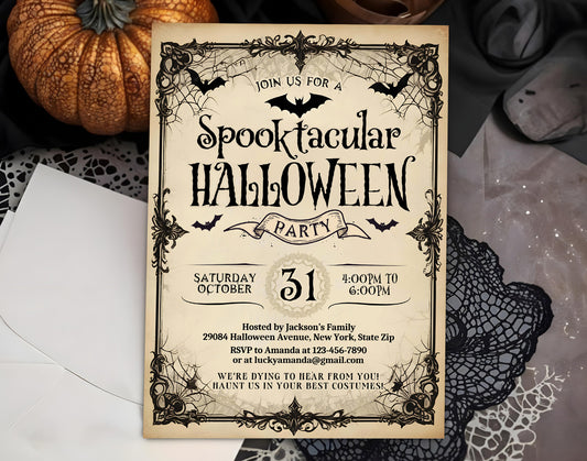 Halloween Party Invitation, Vintage Halloween Party Invite, Costume Party Invitation Etemply