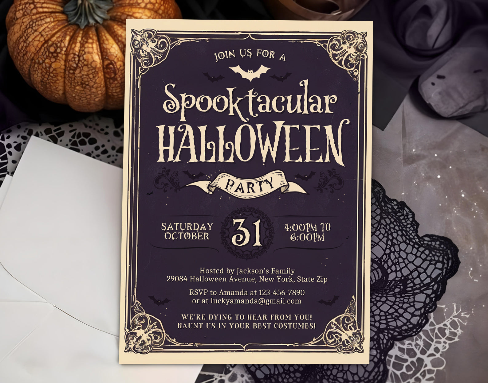 Halloween Party Invitation, Vintage Halloween Party Invite, Costume Party Invitation Etemply