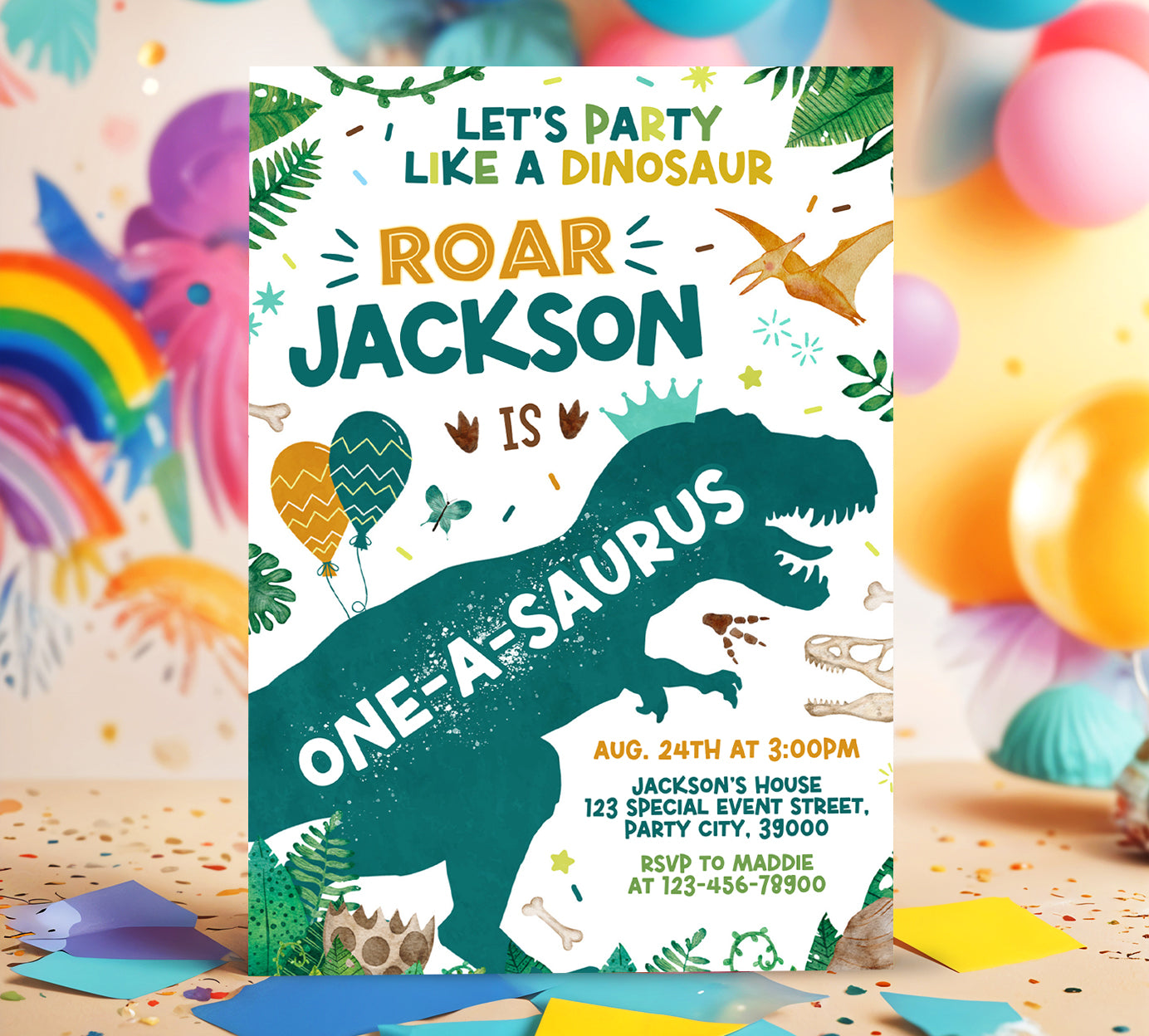 Oneasaurus Birthday Invitation, Dinosaur Birthday Invite for Boy Etemply