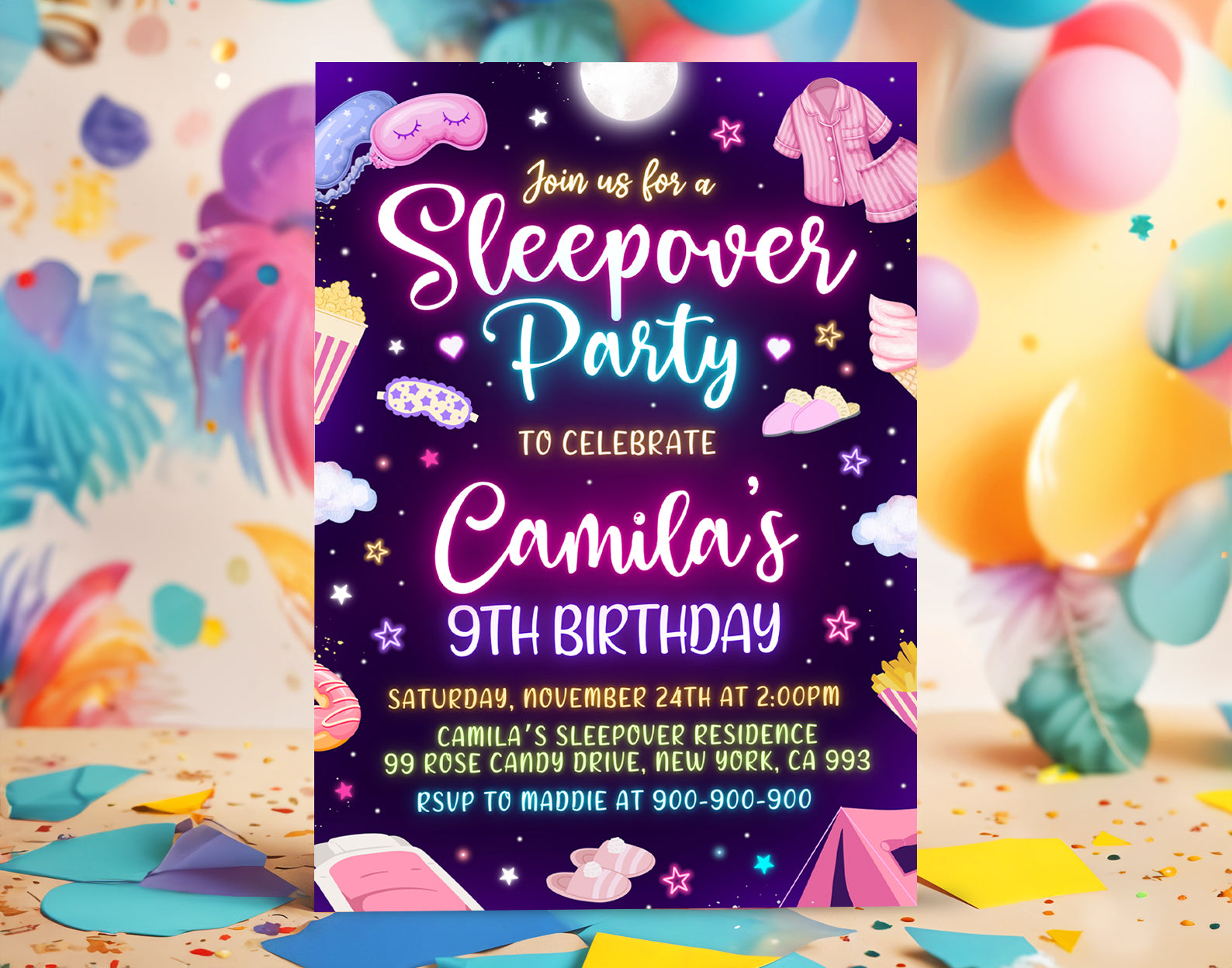 Sleepover Birthday Invitation, Slumber Party Invitation, Pajama Party Invitation Etemply