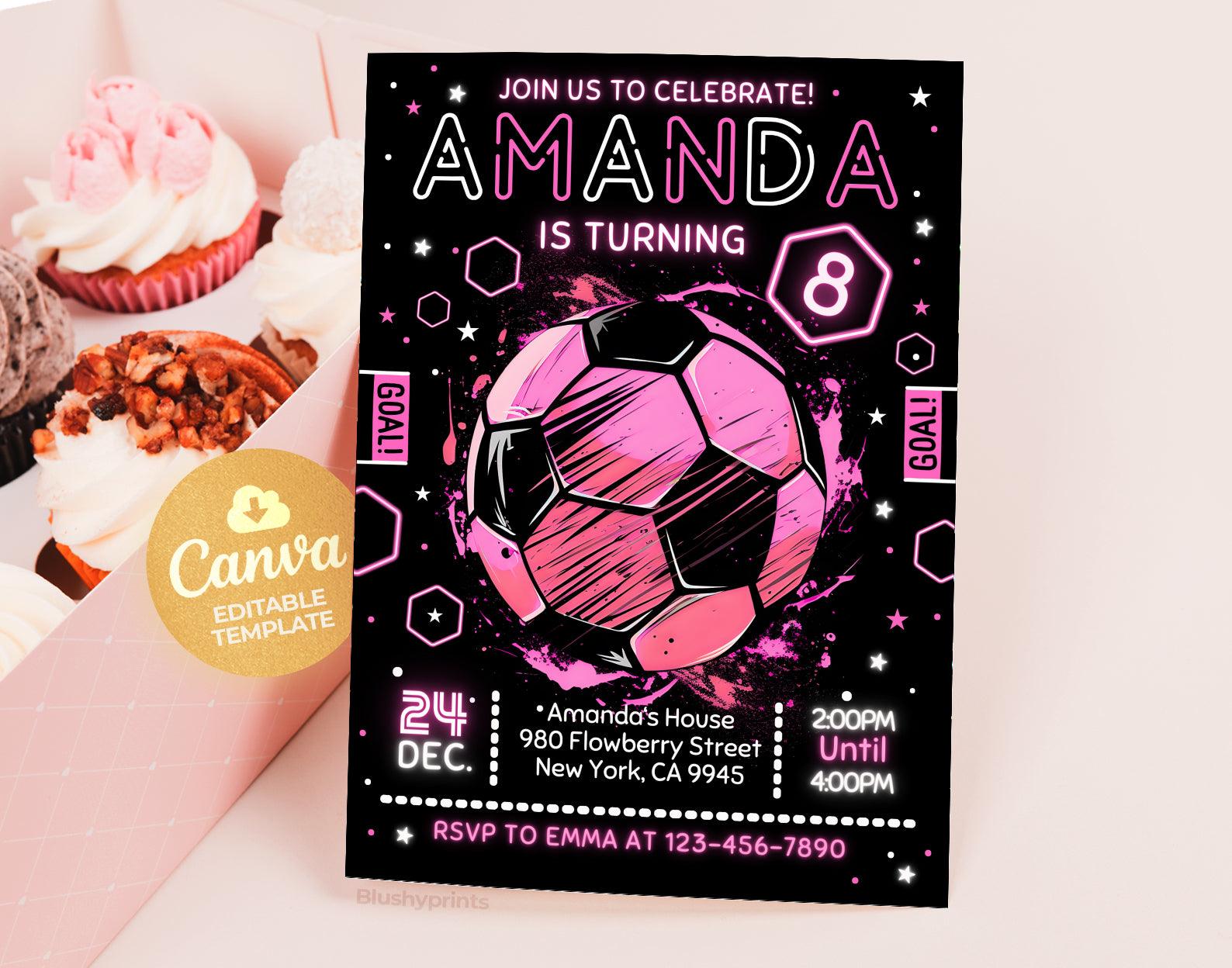 Soccer Girl Birthday Invitation Etemply