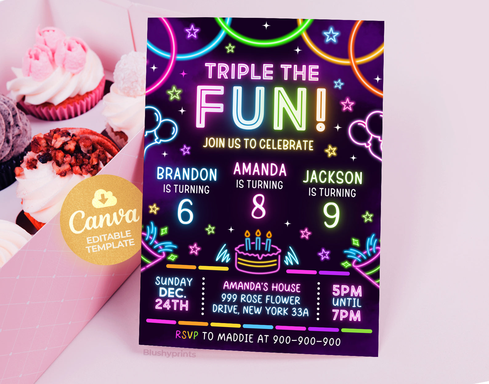 Joint Birthday Party Invitation, Triple Birthday Invitation Etemply