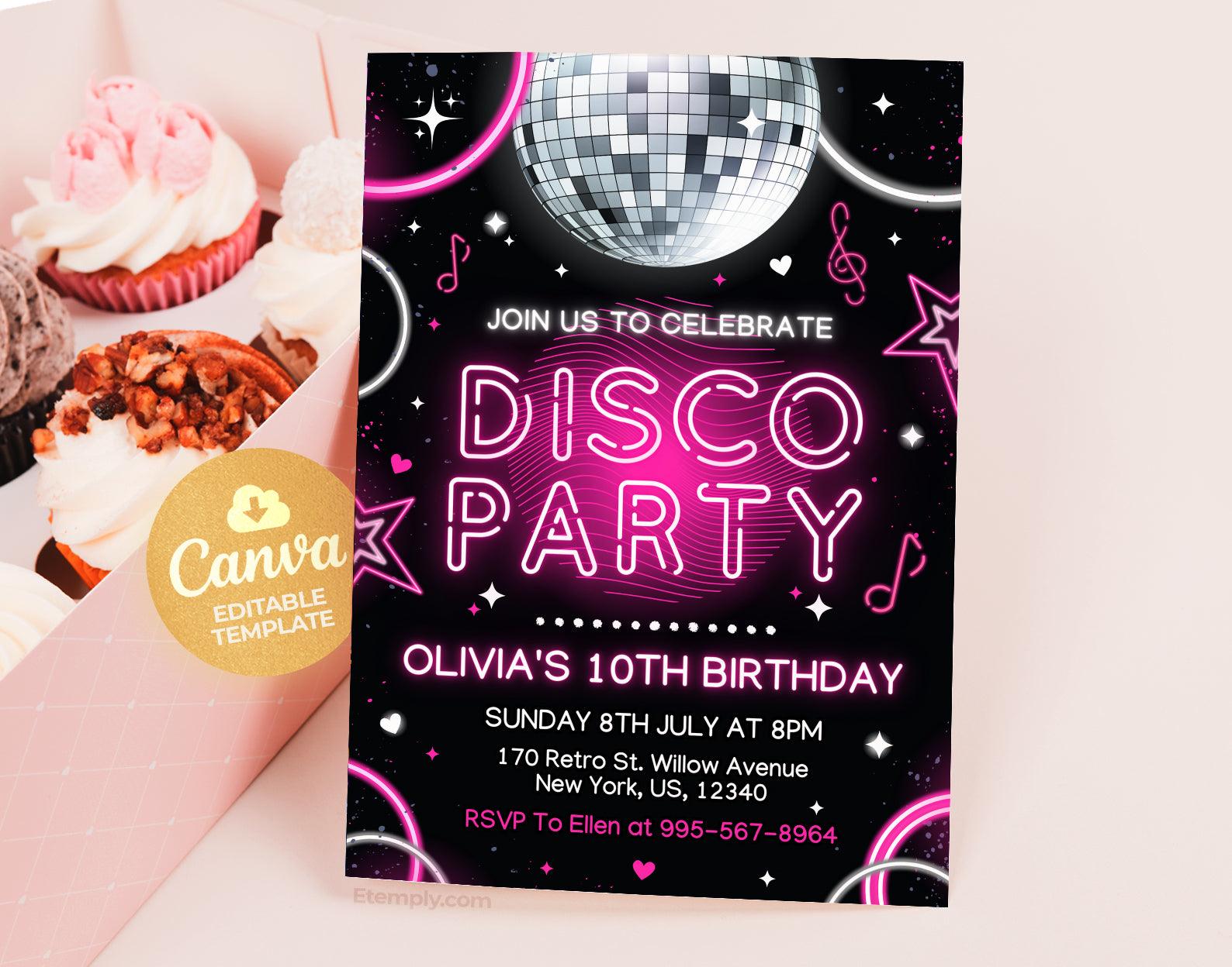 Disco Party Birthday Invitation Etemply