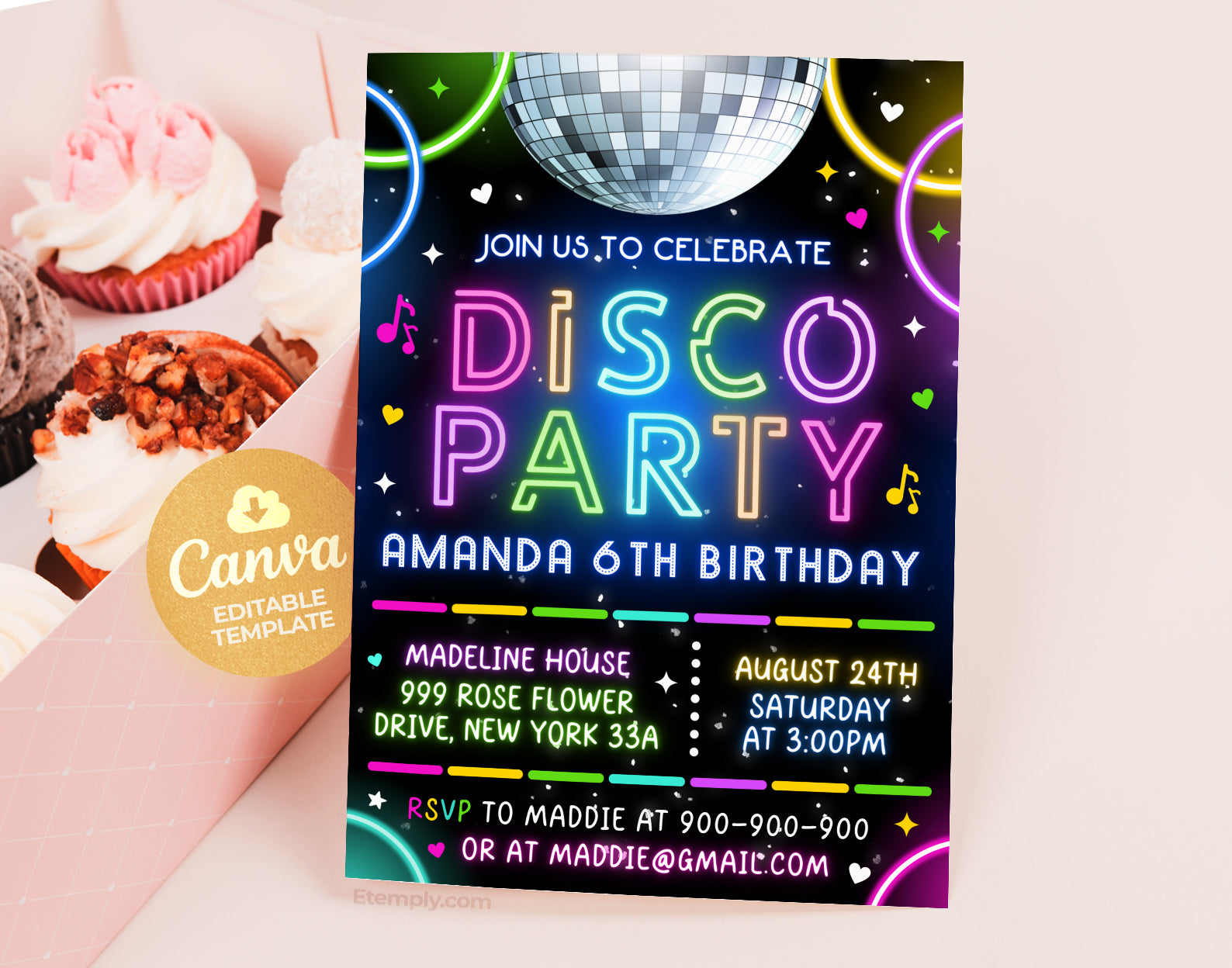 Disco Party Birthday Invitation Etemply