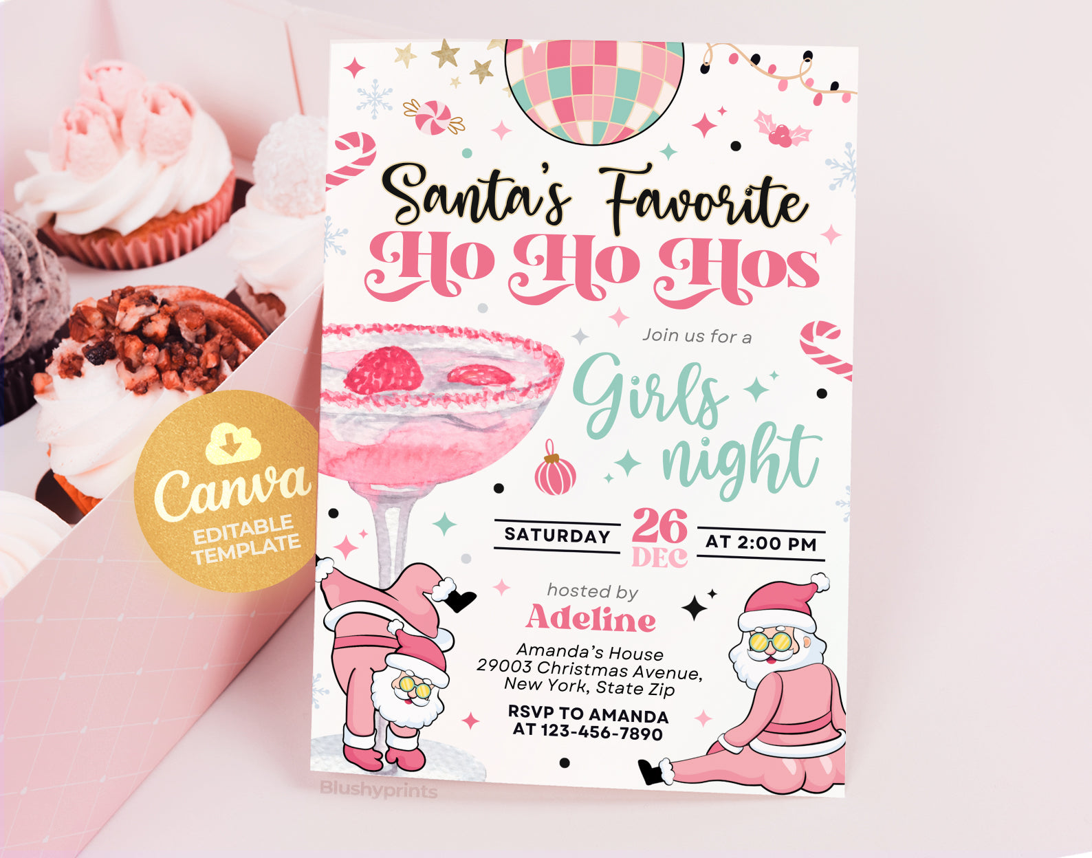 Girls Night Christmas Invitation, Funny Christmas Party Invitation Etemply