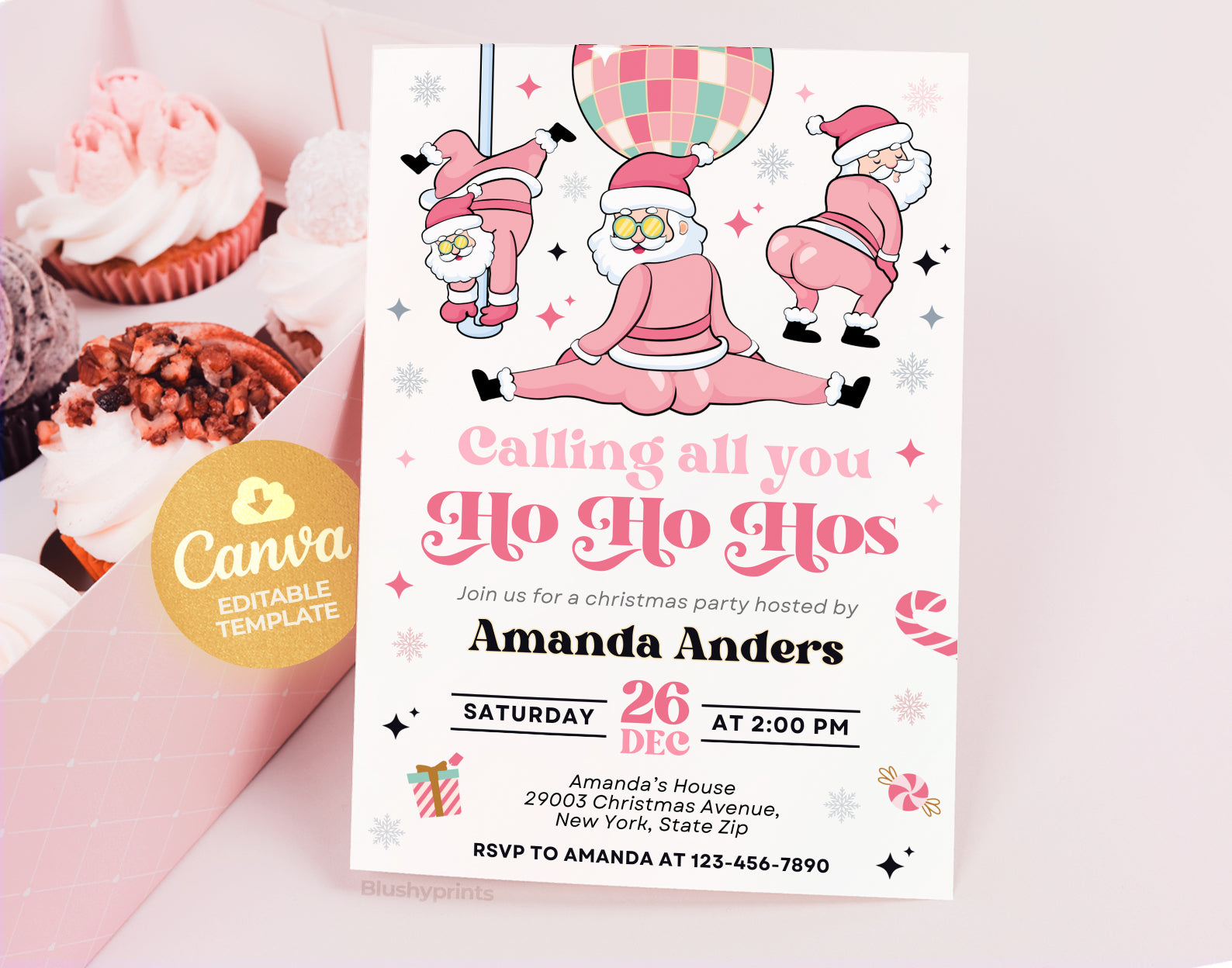 Funny Christmas Party Invitation, Pink Calling all you Ho Ho Hos Invitation Etemply