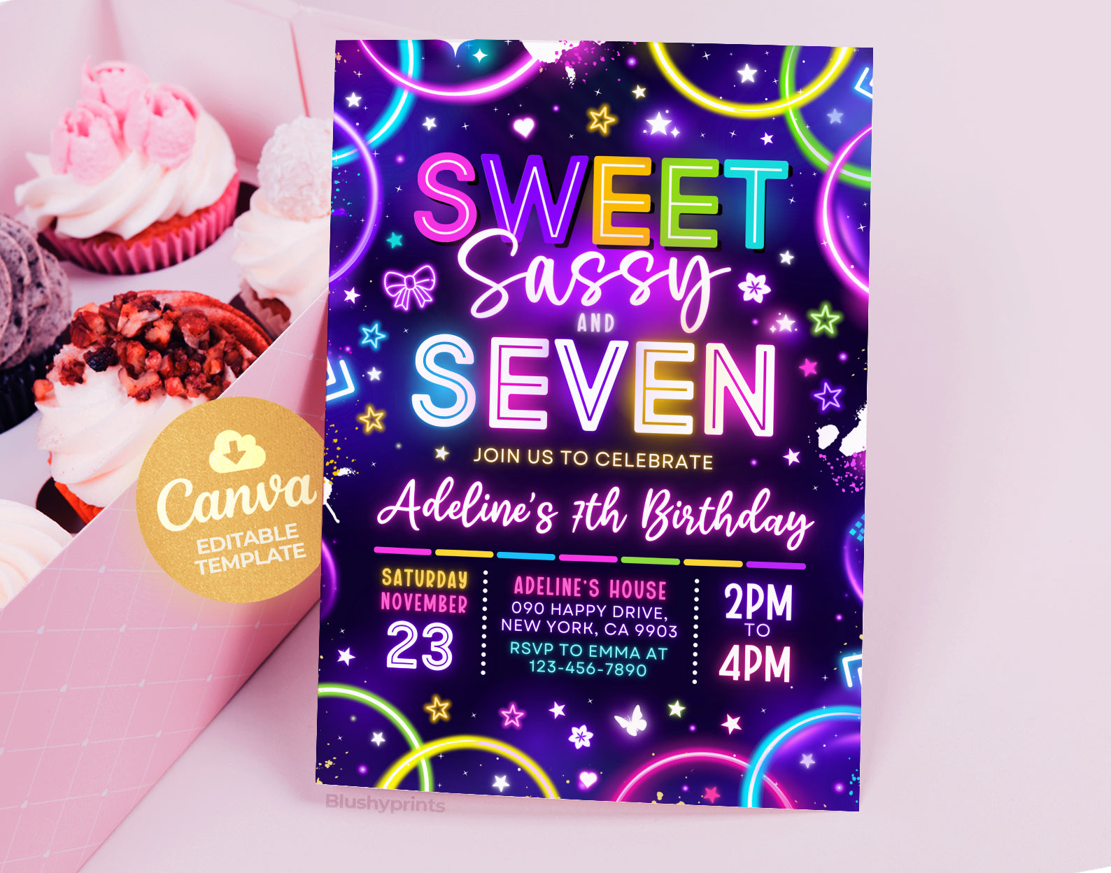 Sweet Sassy And Seven Birthday Invitation Etemply