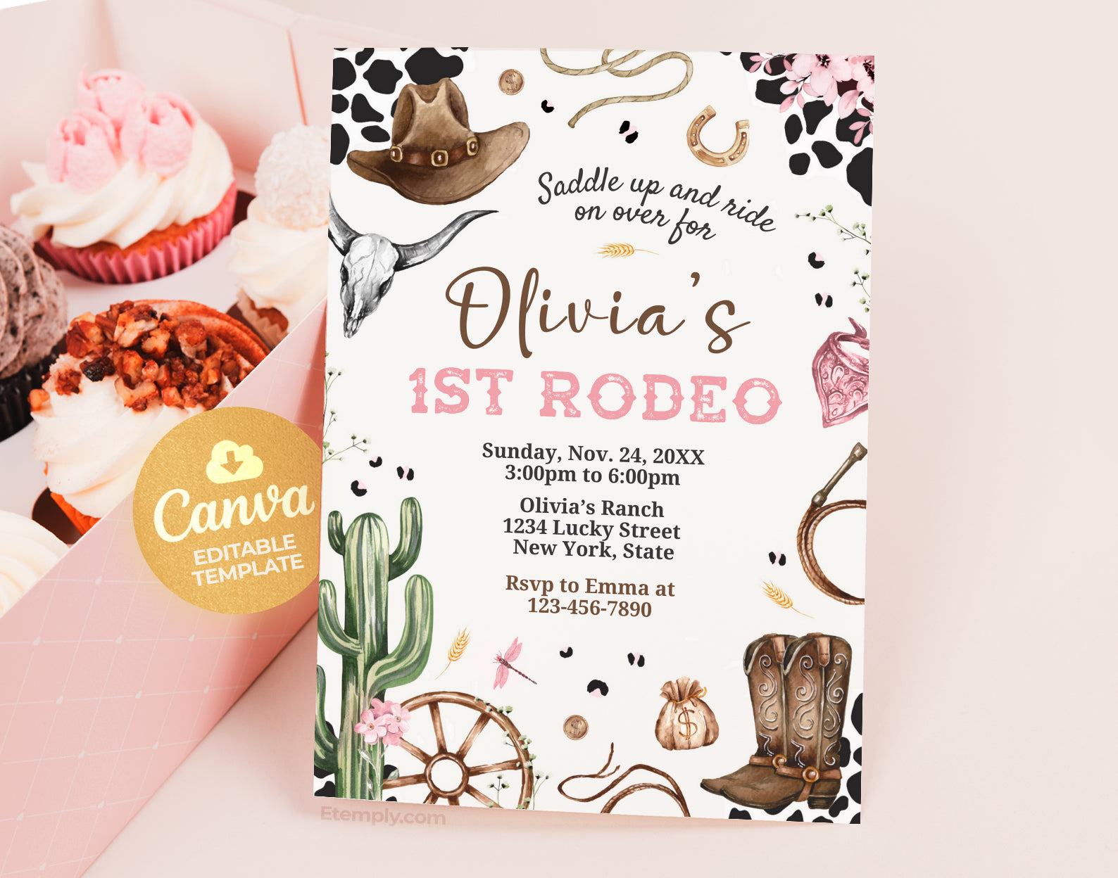 First Rodeo Birthday Invitation, Girl Western Invite Etemply