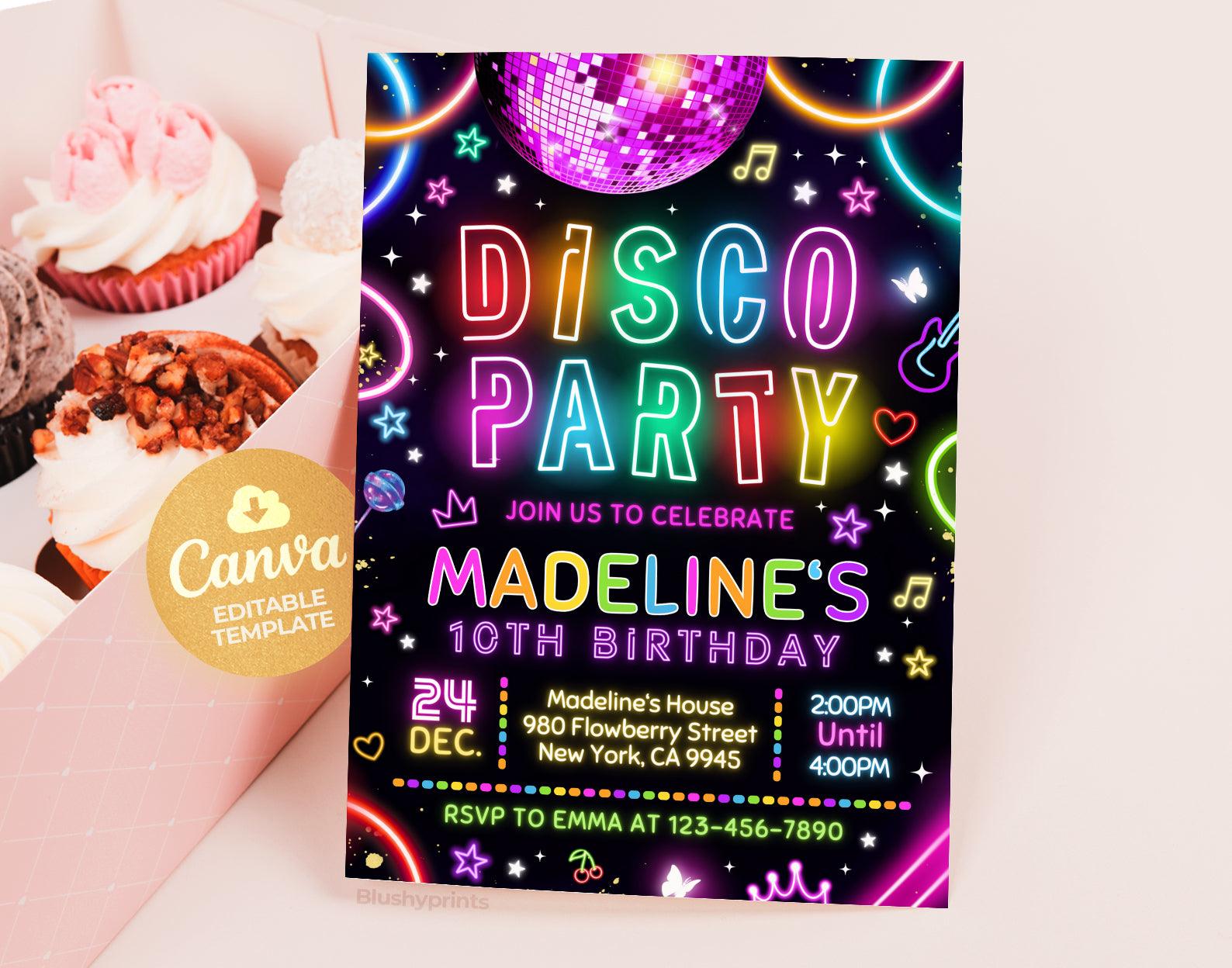 Disco Party Birthday Invitation Etemply