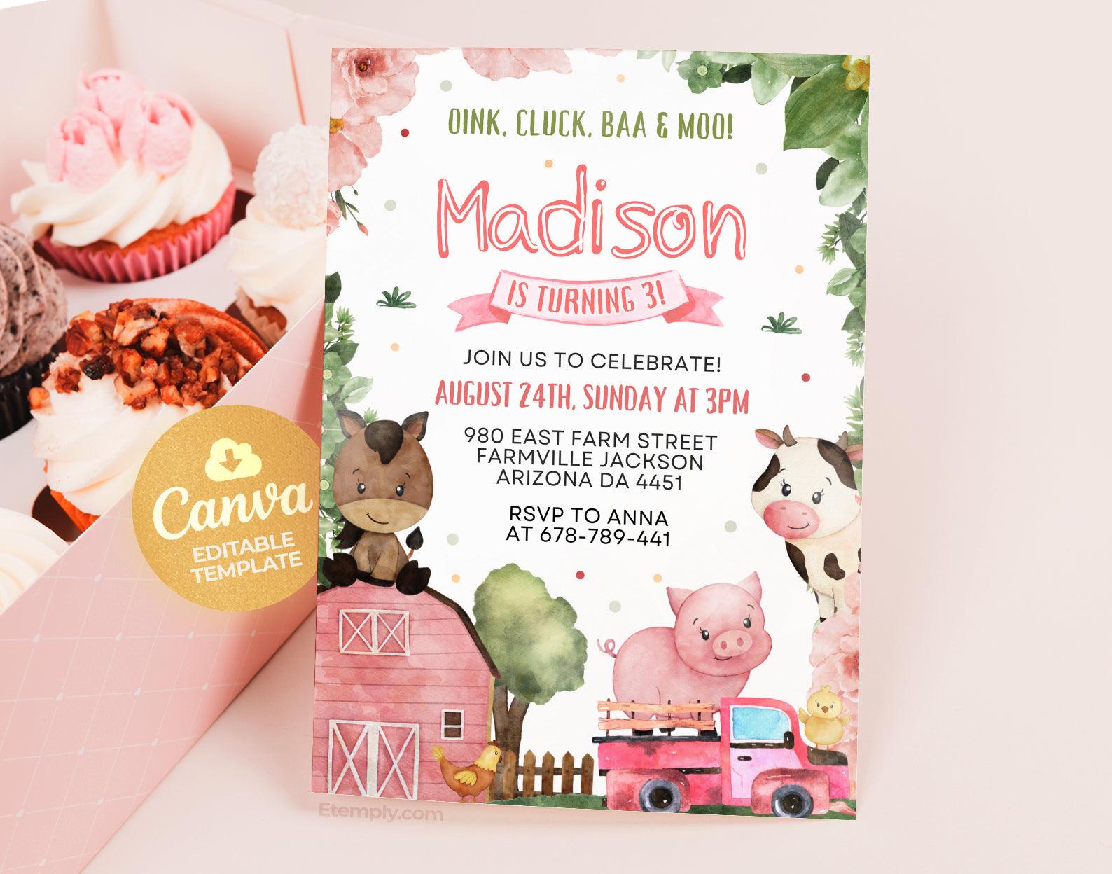 Farm Birthday Invitation Etemply