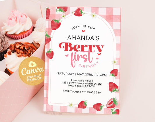 Berry First Birthday Invitation Etemply