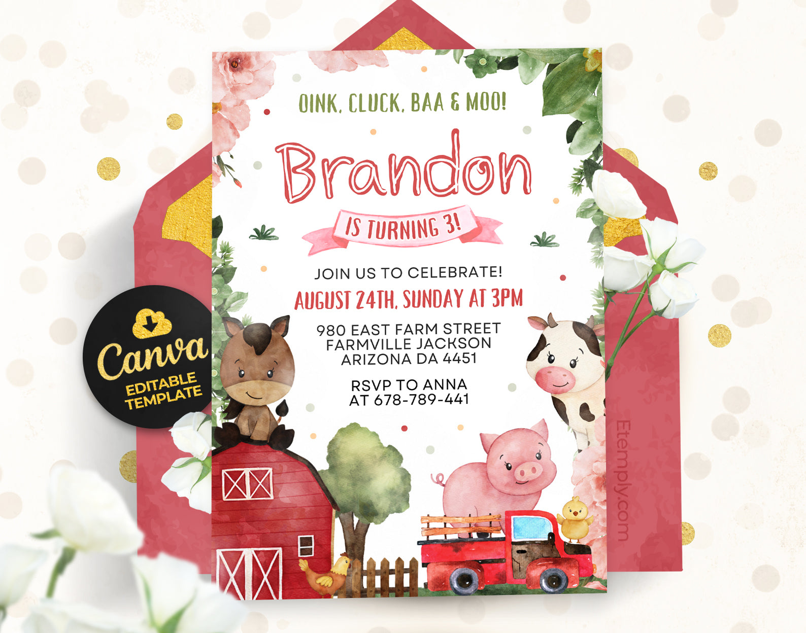 Farm Birthday Invitation Etemply