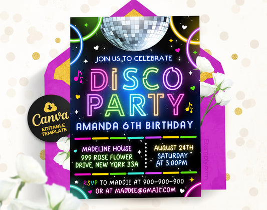Disco Party Birthday Invitation Etemply