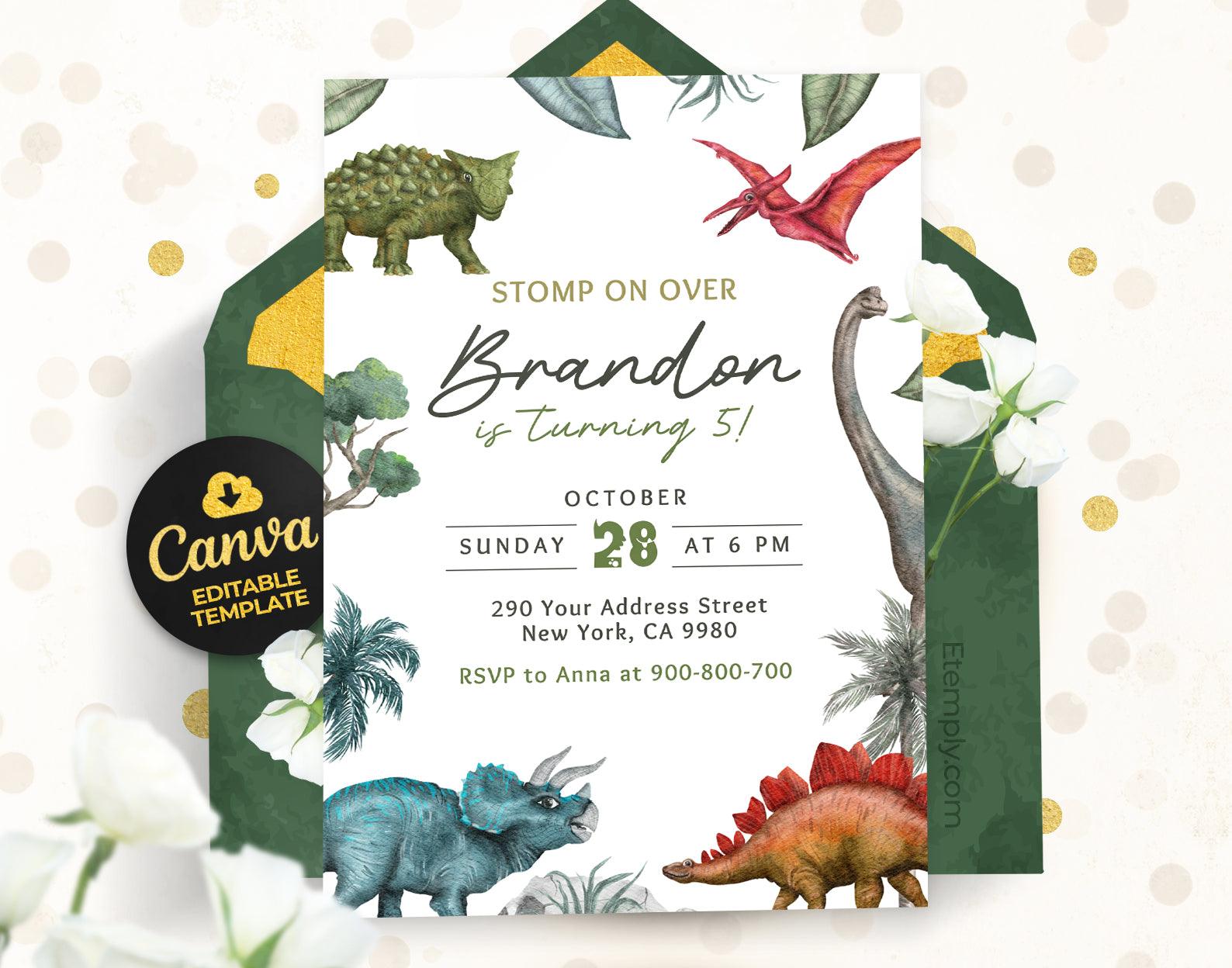 Dinosaur Birthday Invitation Etemply