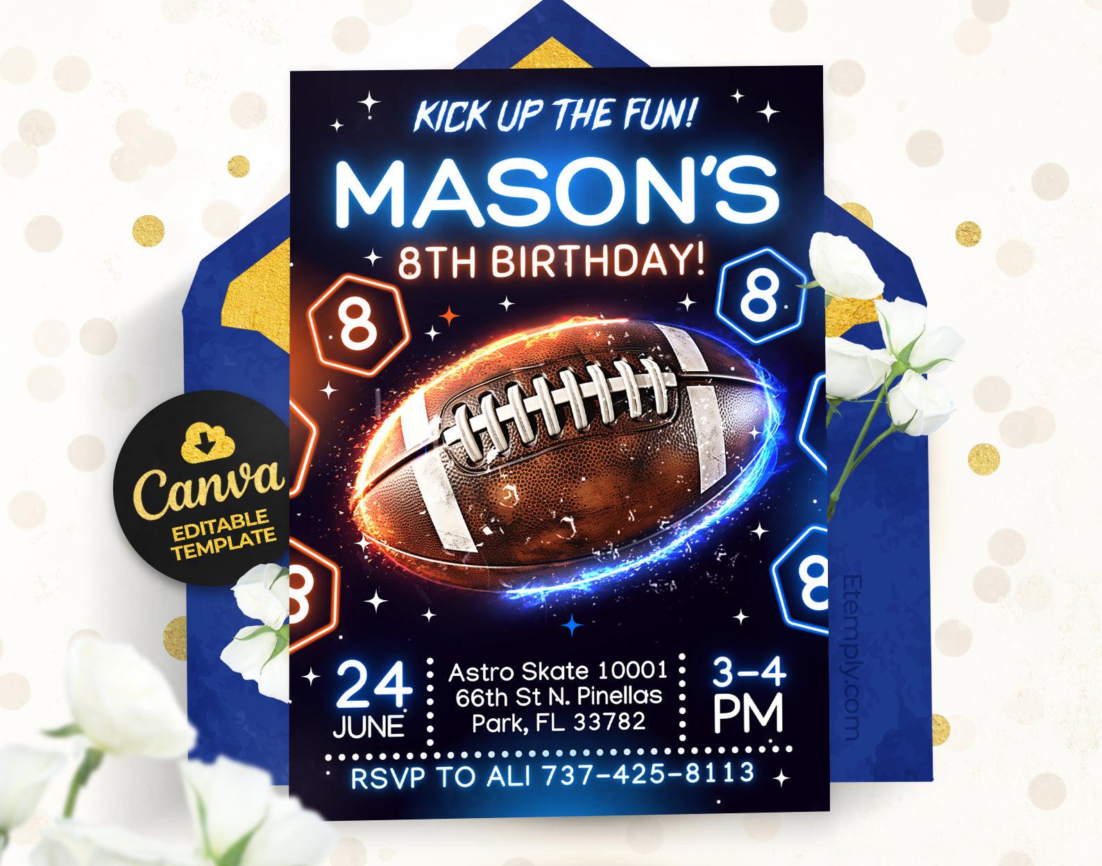 Neon Football Birthday Invitation Etemply