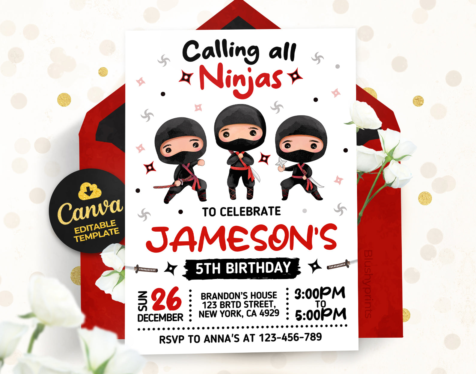 Ninja Birthday Invitation Etemply