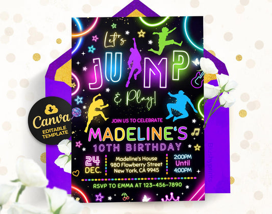 Trampoline Party Invitation, Jump Birthday Invite Etemply