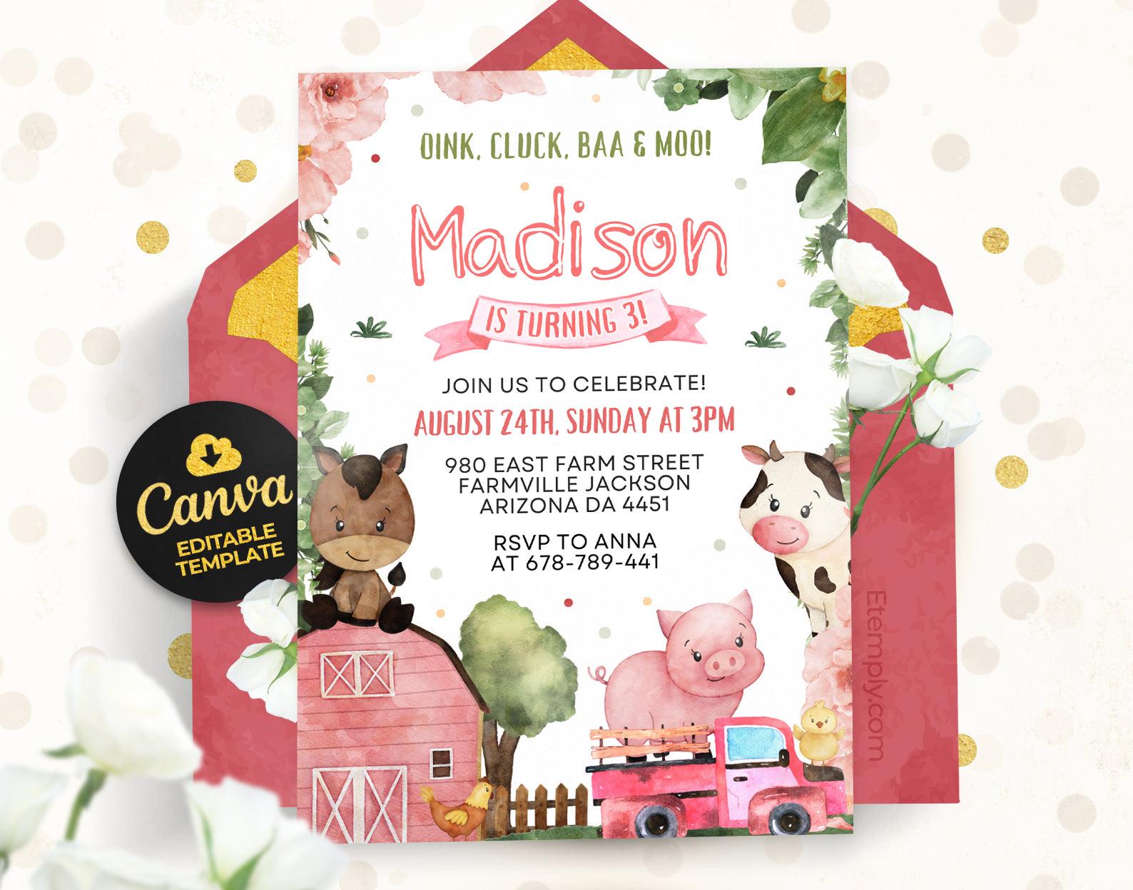 Farm Birthday Invitation Etemply