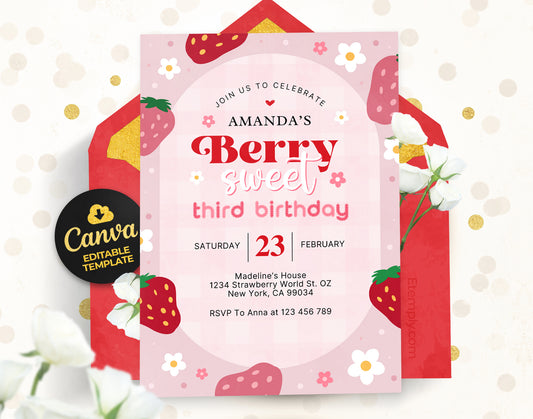 Berry Sweet Birthday Invitation Etemply