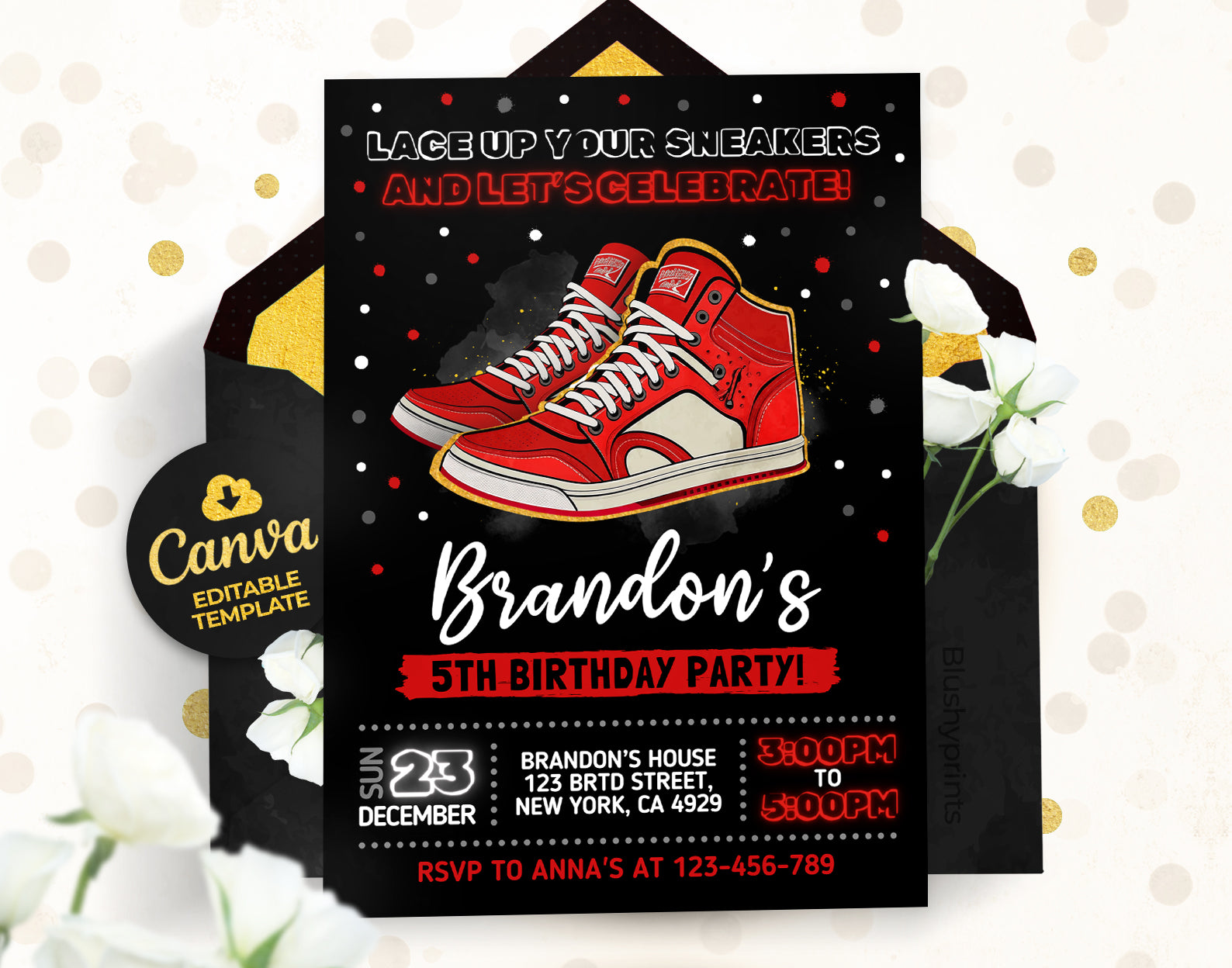 Sneaker Ball Invitation, Red Sneaker Bash Etemply