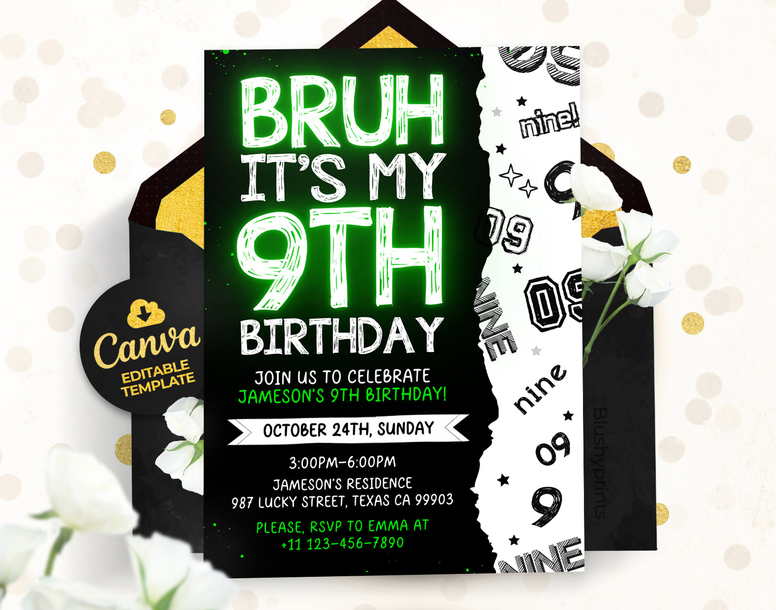 9th Bruh Birthday Invitation, Bruh its my birthday Invitation Etemply