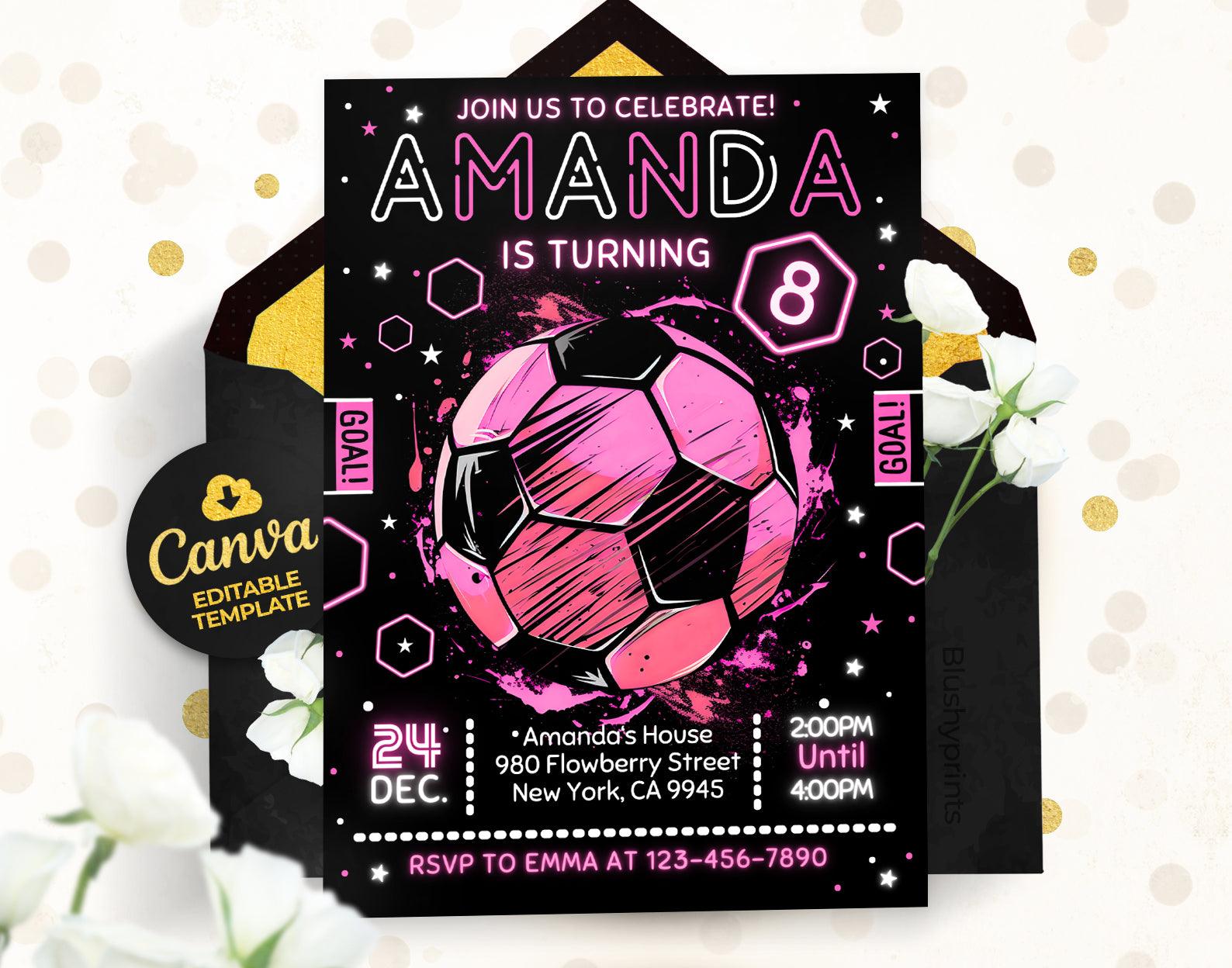 Soccer Girl Birthday Invitation Etemply