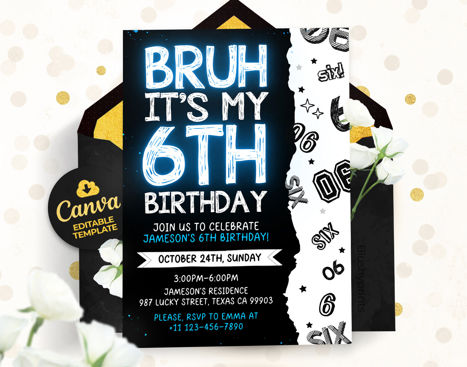 6th Bruh Birthday Invitation, Bruh its my birthday Invitation Etemply