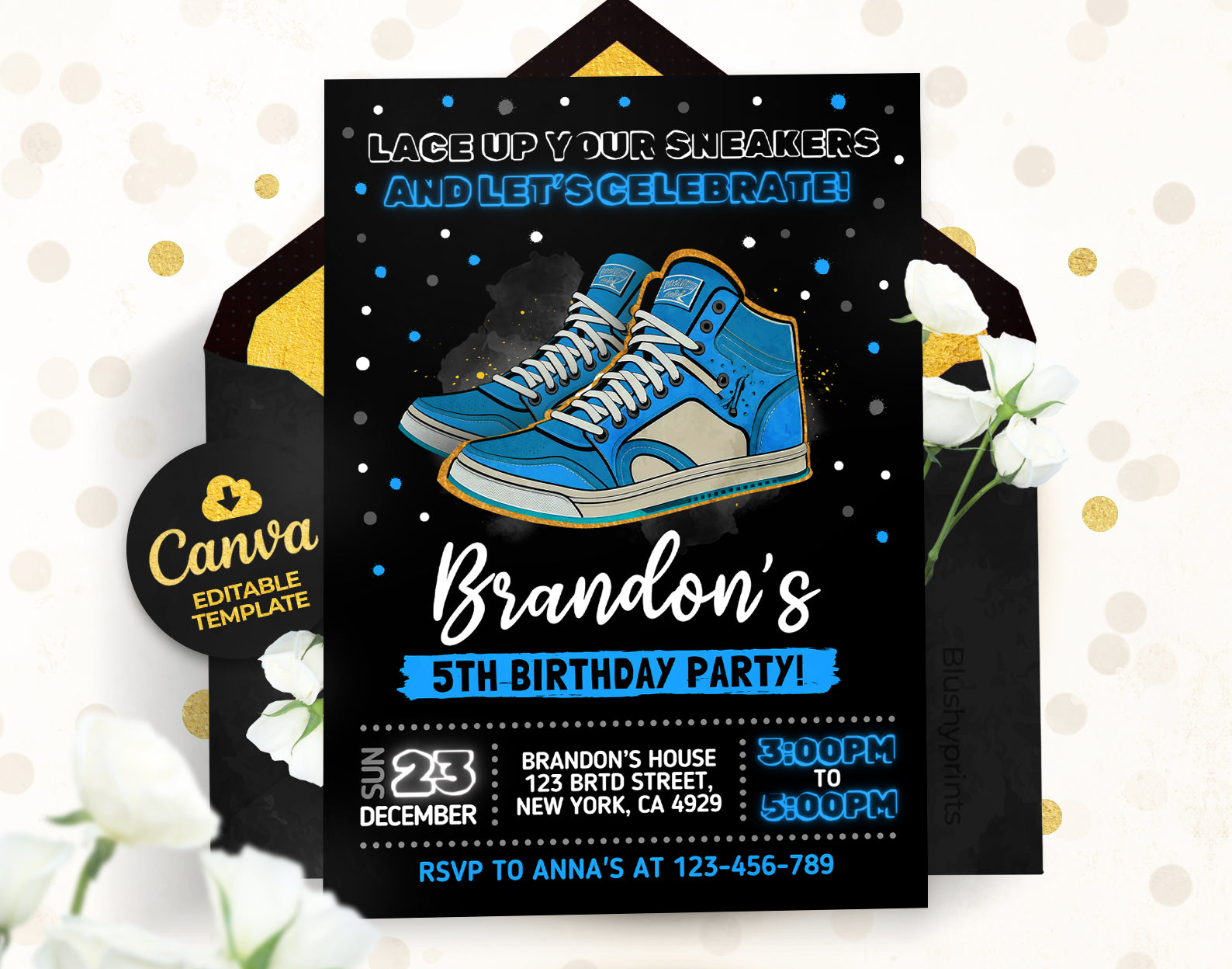 Sneaker Ball Invitation, Blue Sneaker Bash Etemply