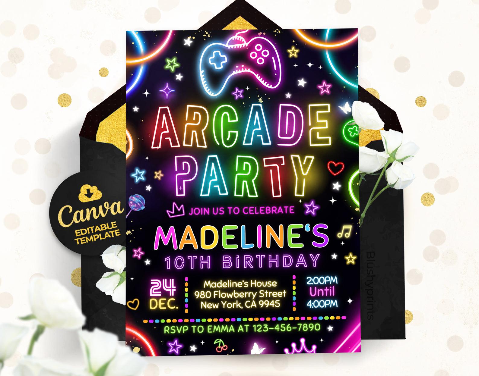 Arcade Birthday Invitation Etemply