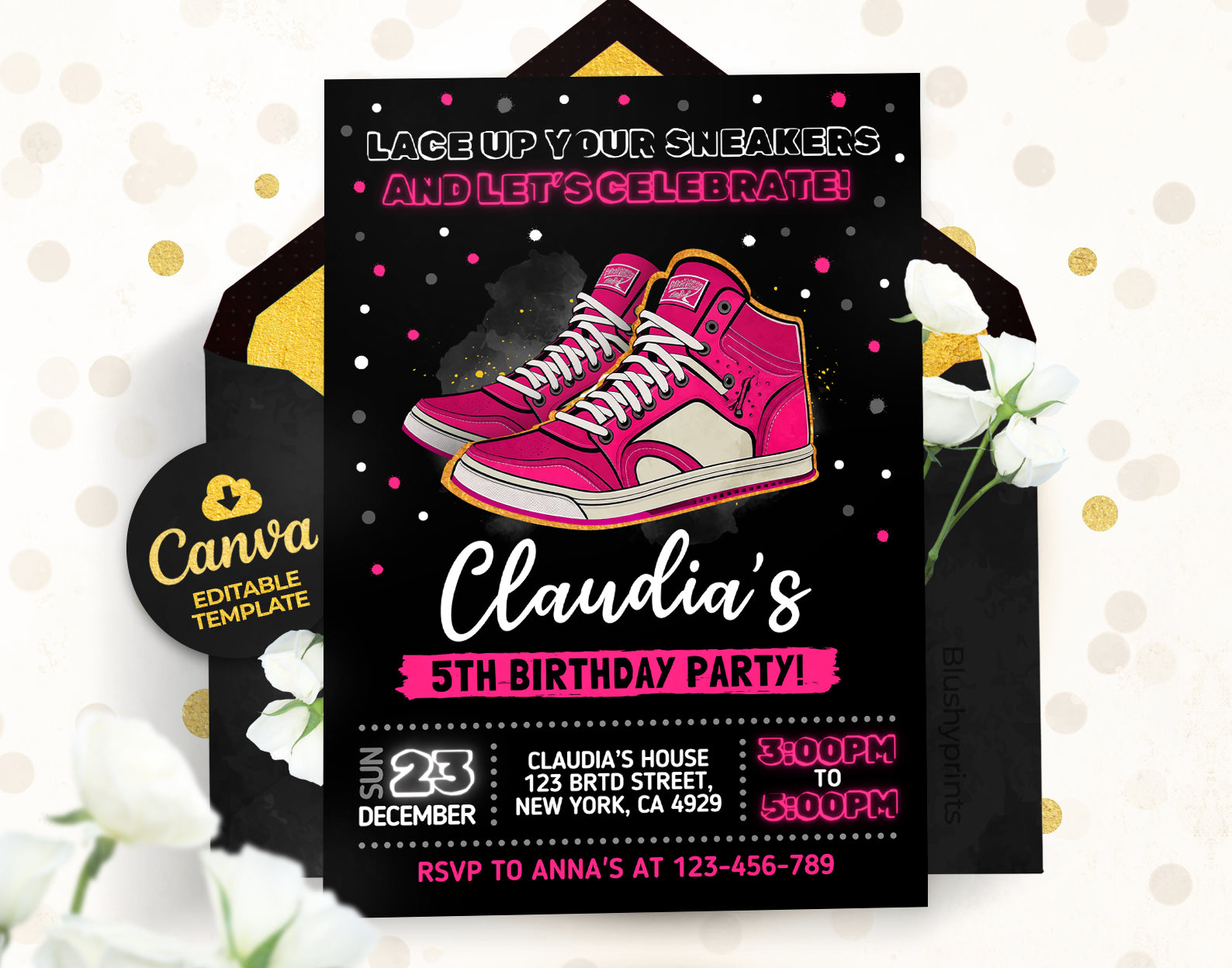 Sneaker Ball Invitation, Pink Sneaker Bash Etemply