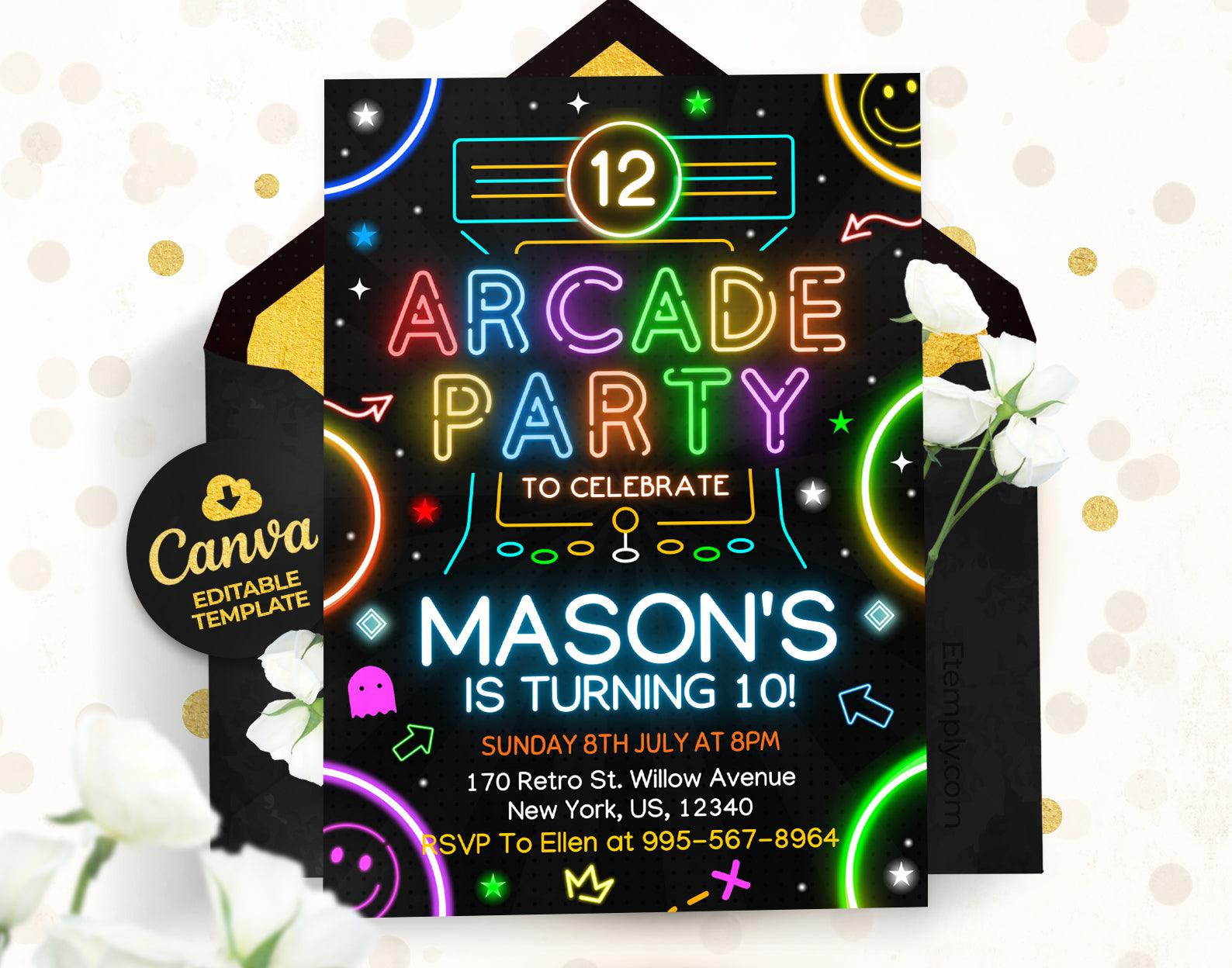 Arcade Birthday Invitation Etemply