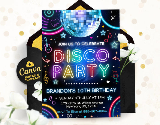Disco Party Birthday Invitation Etemply
