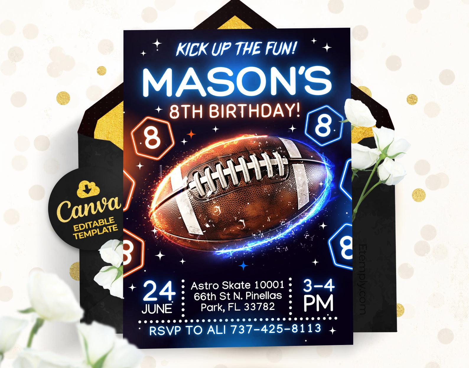 Neon Football Birthday Invitation Etemply