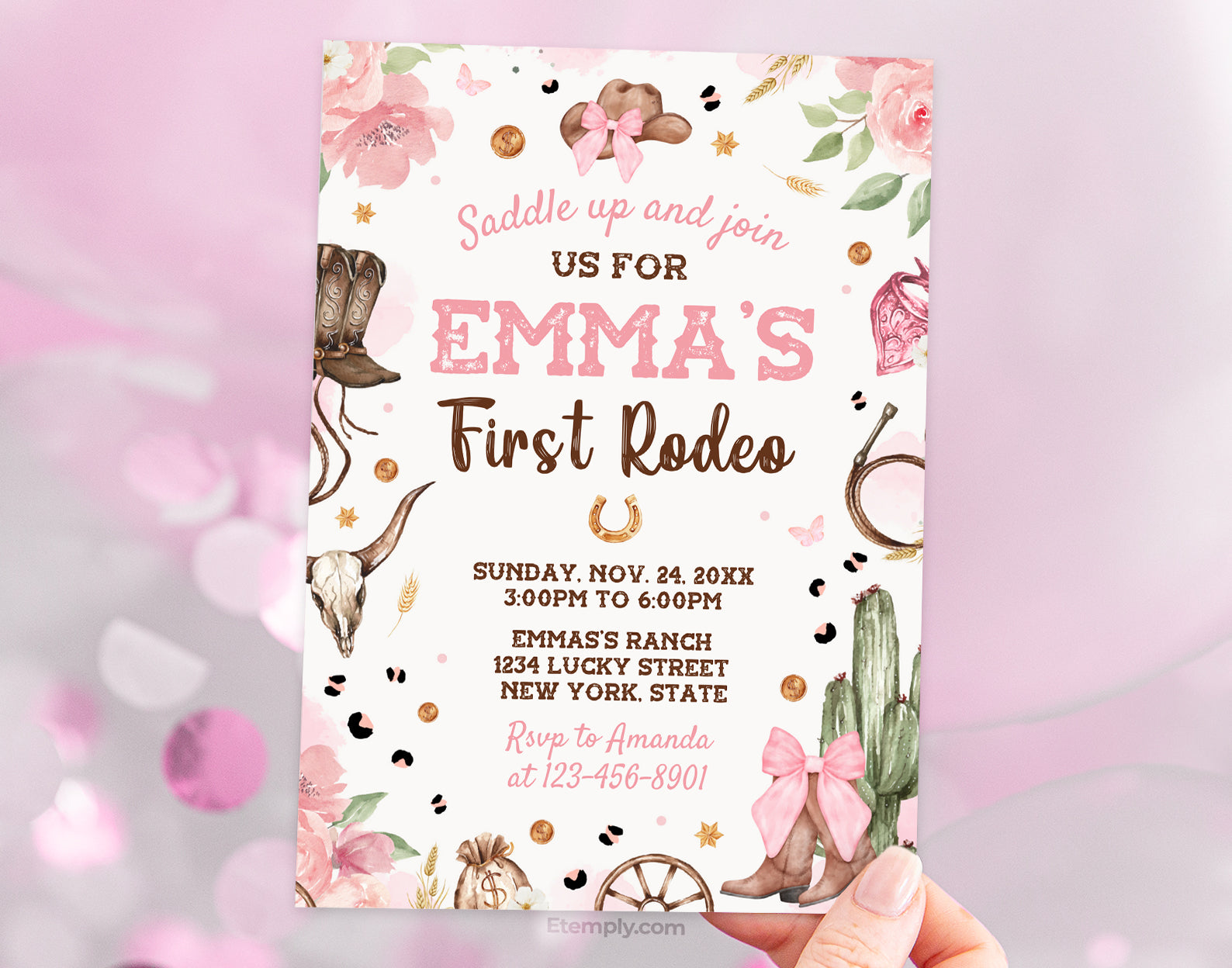 First Rodeo Birthday Invitation, Girl Western Invite Etemply