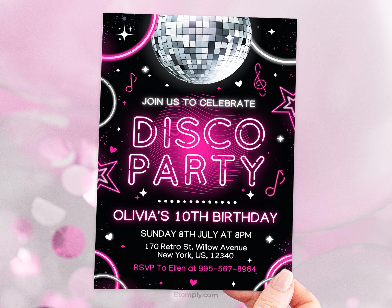 Disco Party Birthday Invitation Etemply