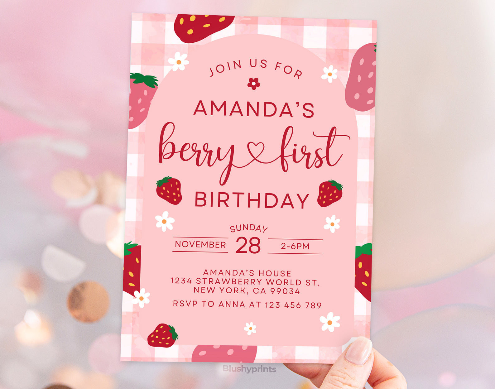 Berry First Birthday Invitation Etemply