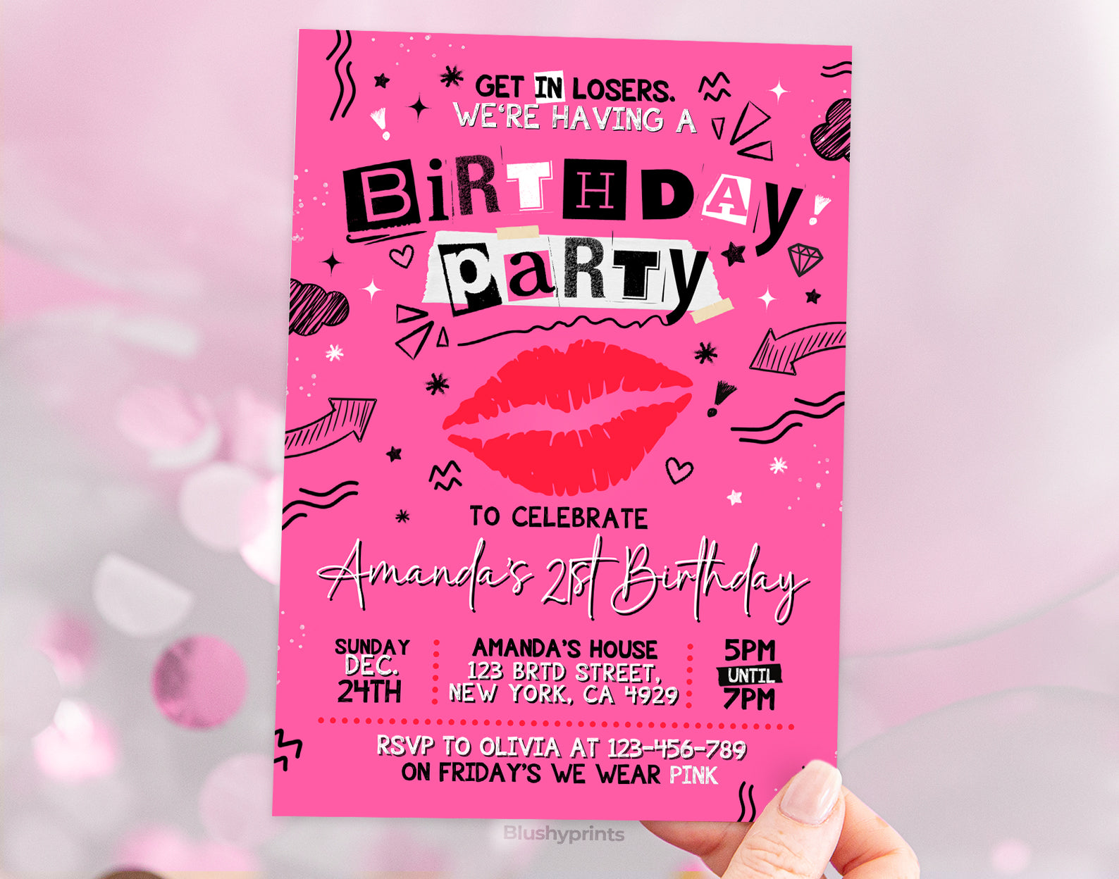 Pink Birthday Invitation, Mean Girls Invites Etemply