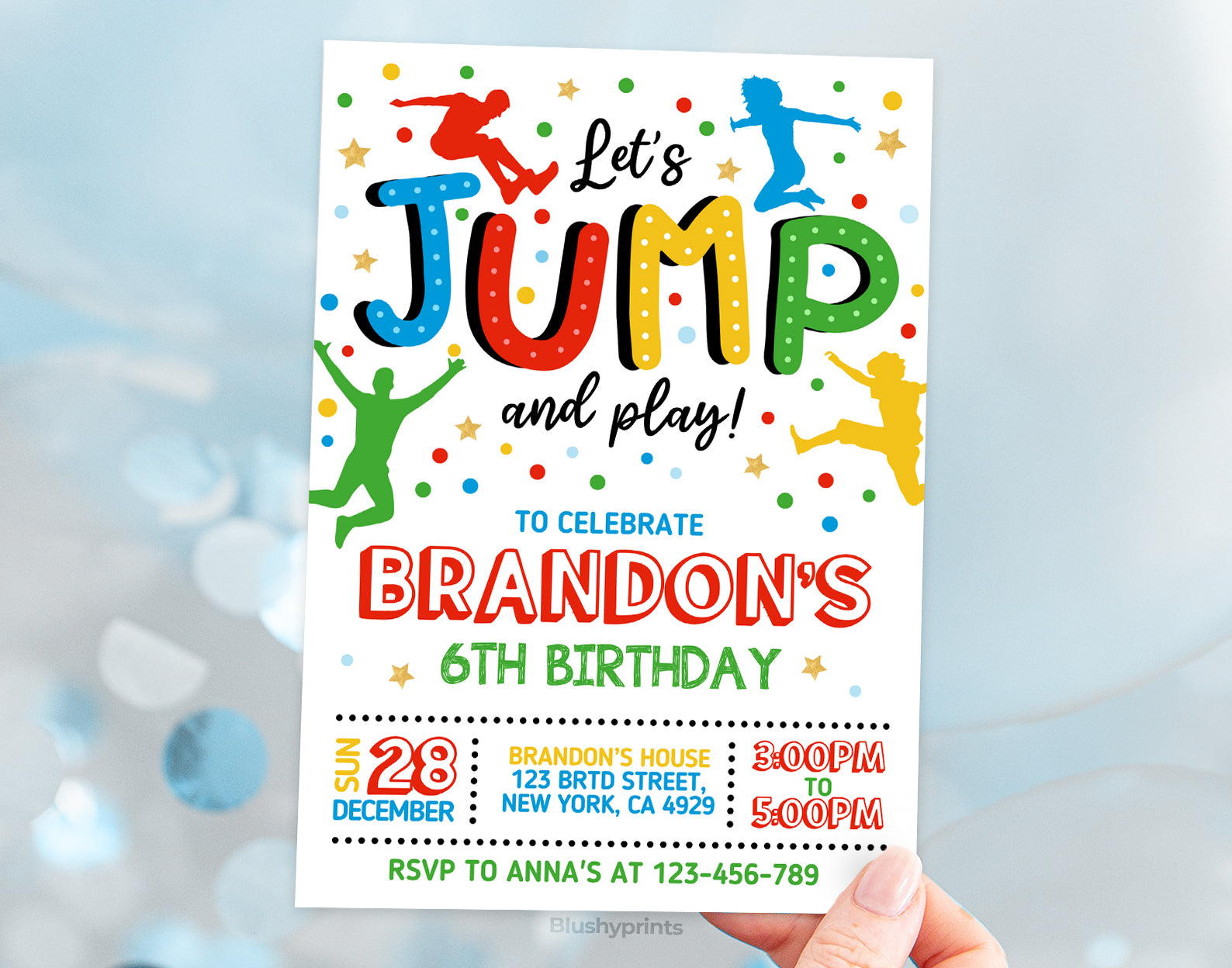 Trampoline Party Invitation, Boy Jump Birthday Invite Etemply