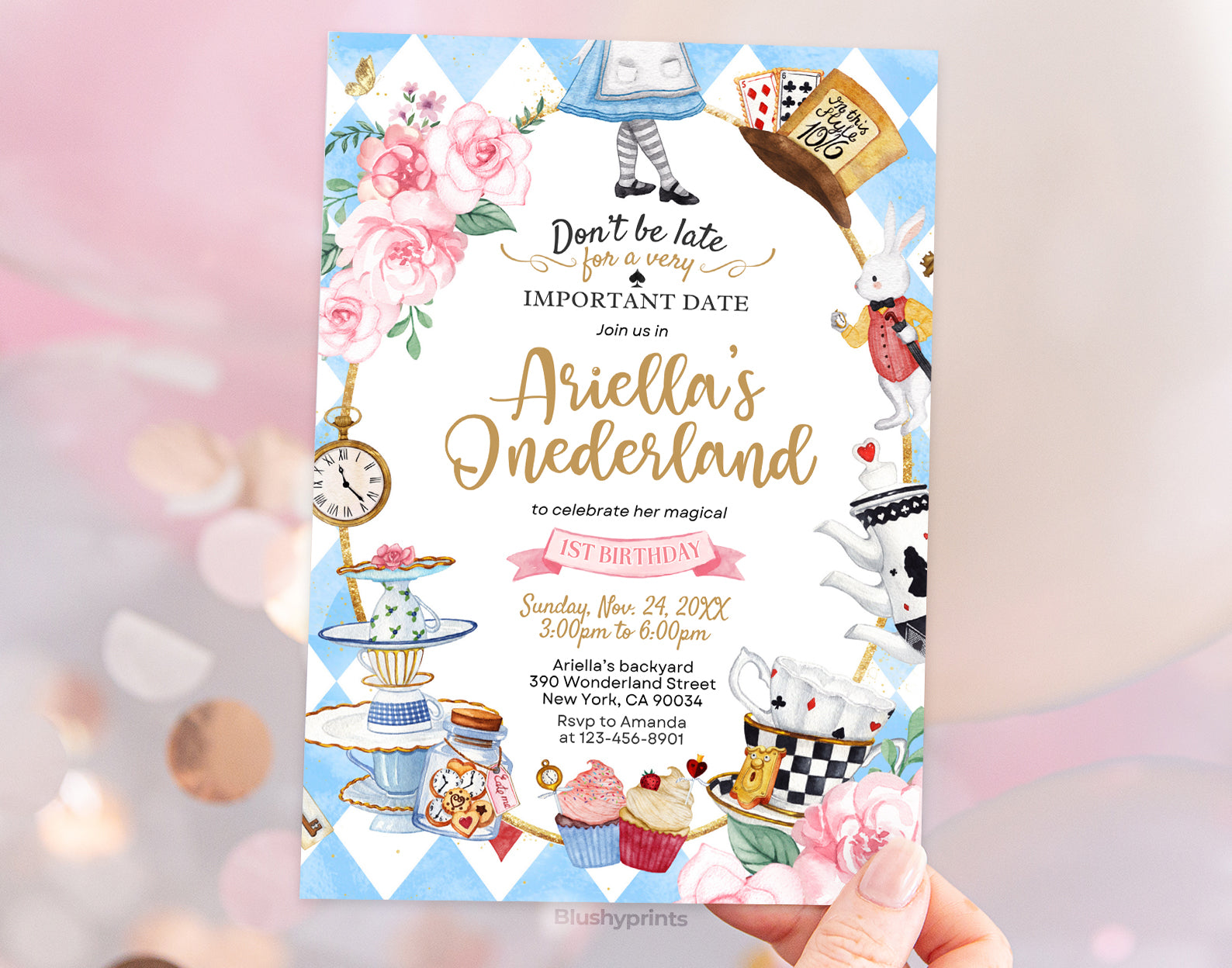 Alice in Wonderland Invitation, Onederland Invitation, 1st Birthday Girl Invitation Etemply