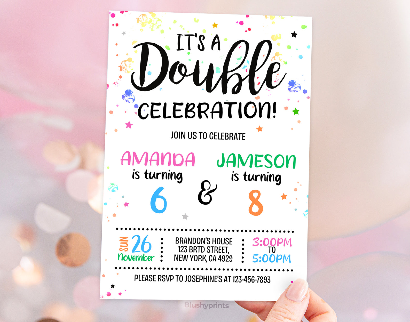 Double Birthday Invitation, Joint Invite Etemply