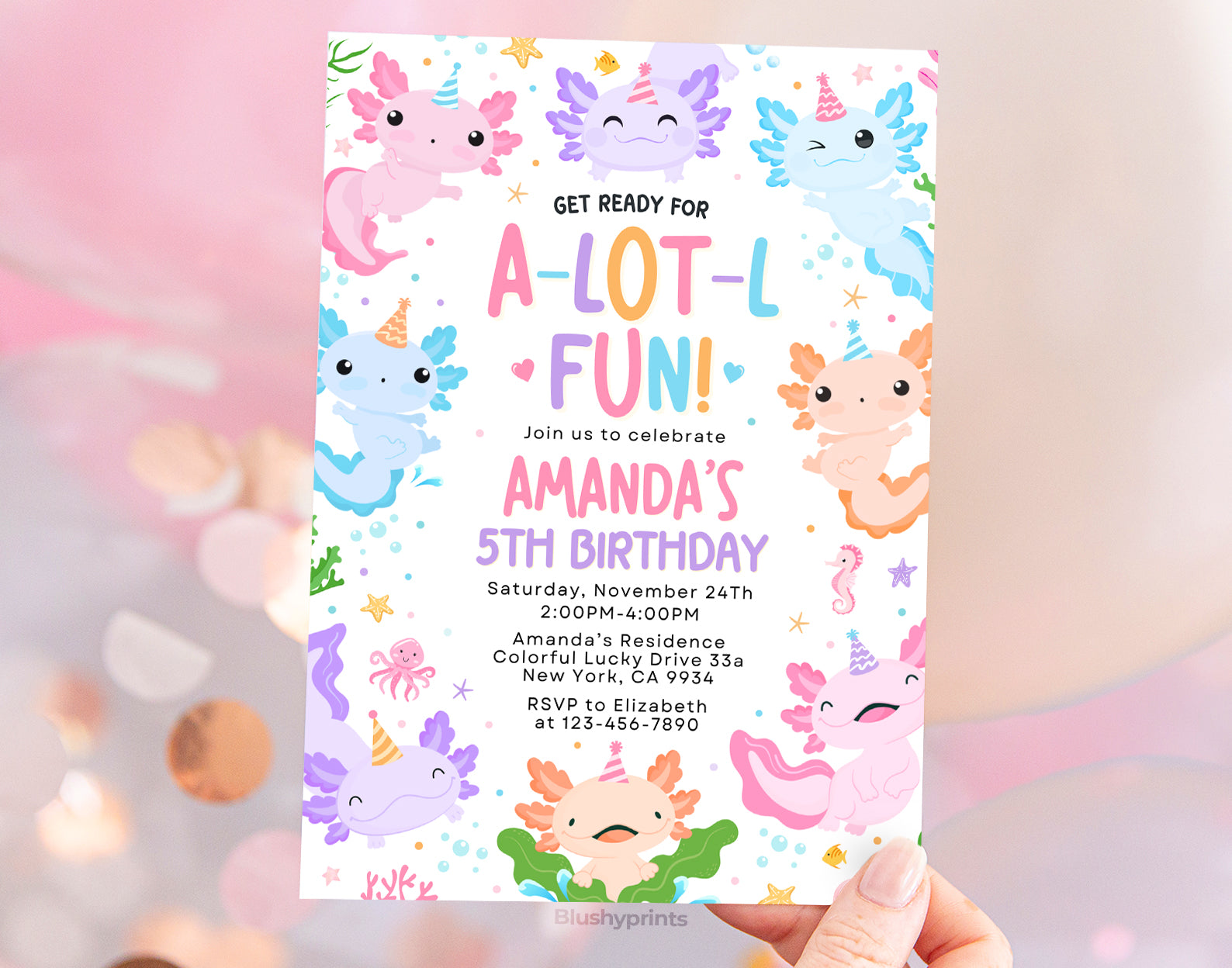 Axolotl Birthday Invitation, Axolotl Invite, Under Sea Invitations Etemply