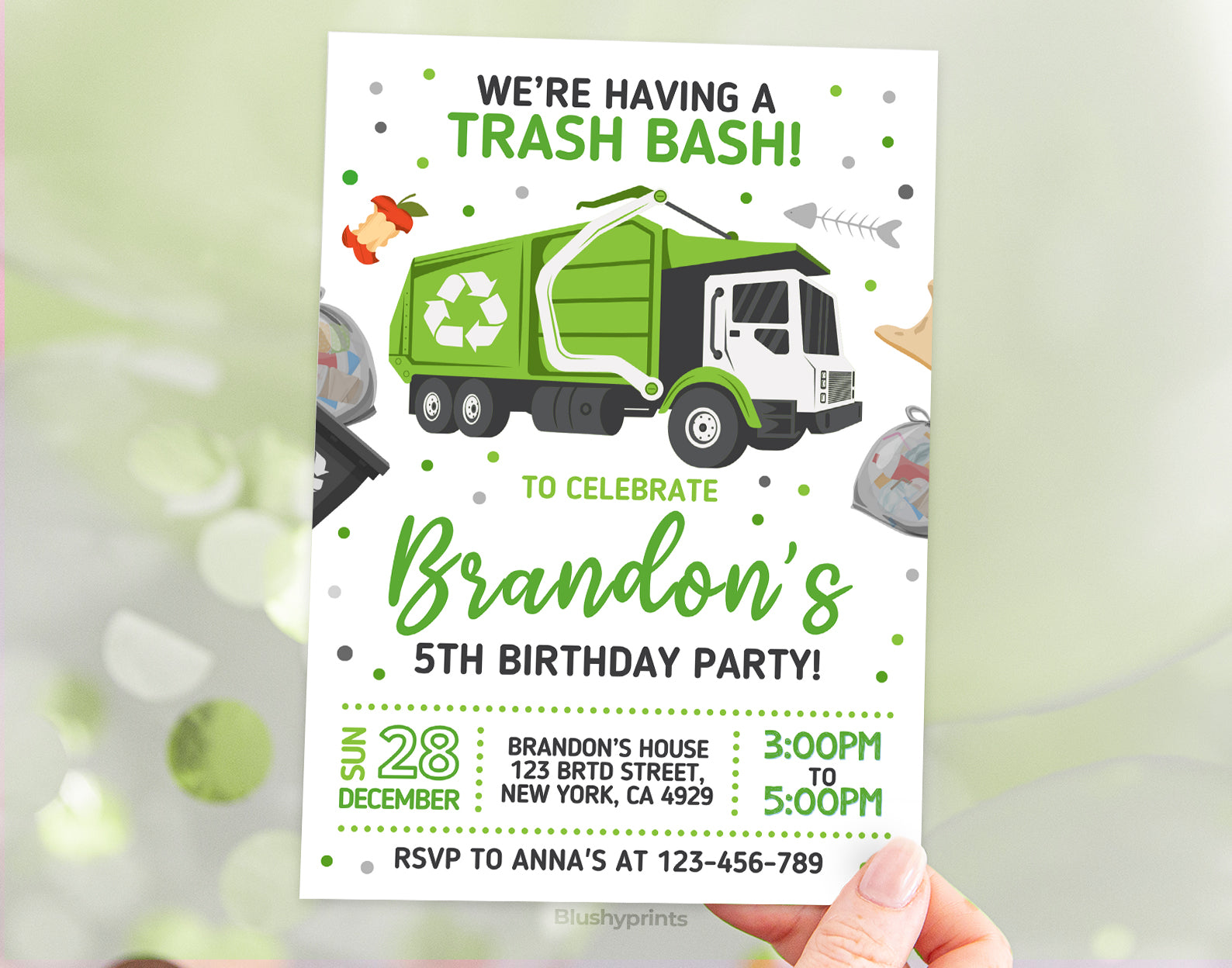 Garbage Truck Birthday Invitation Etemply