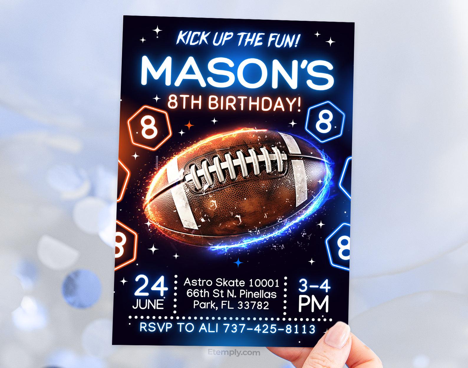 Neon Football Birthday Invitation Etemply