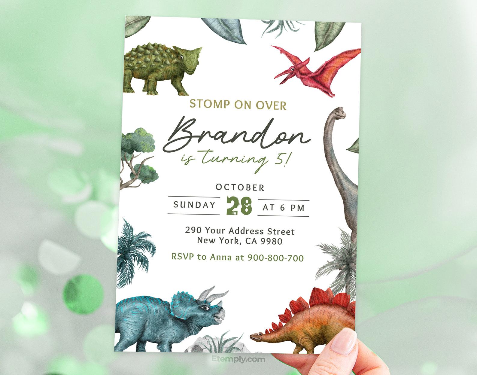 Dinosaur Birthday Invitation Etemply