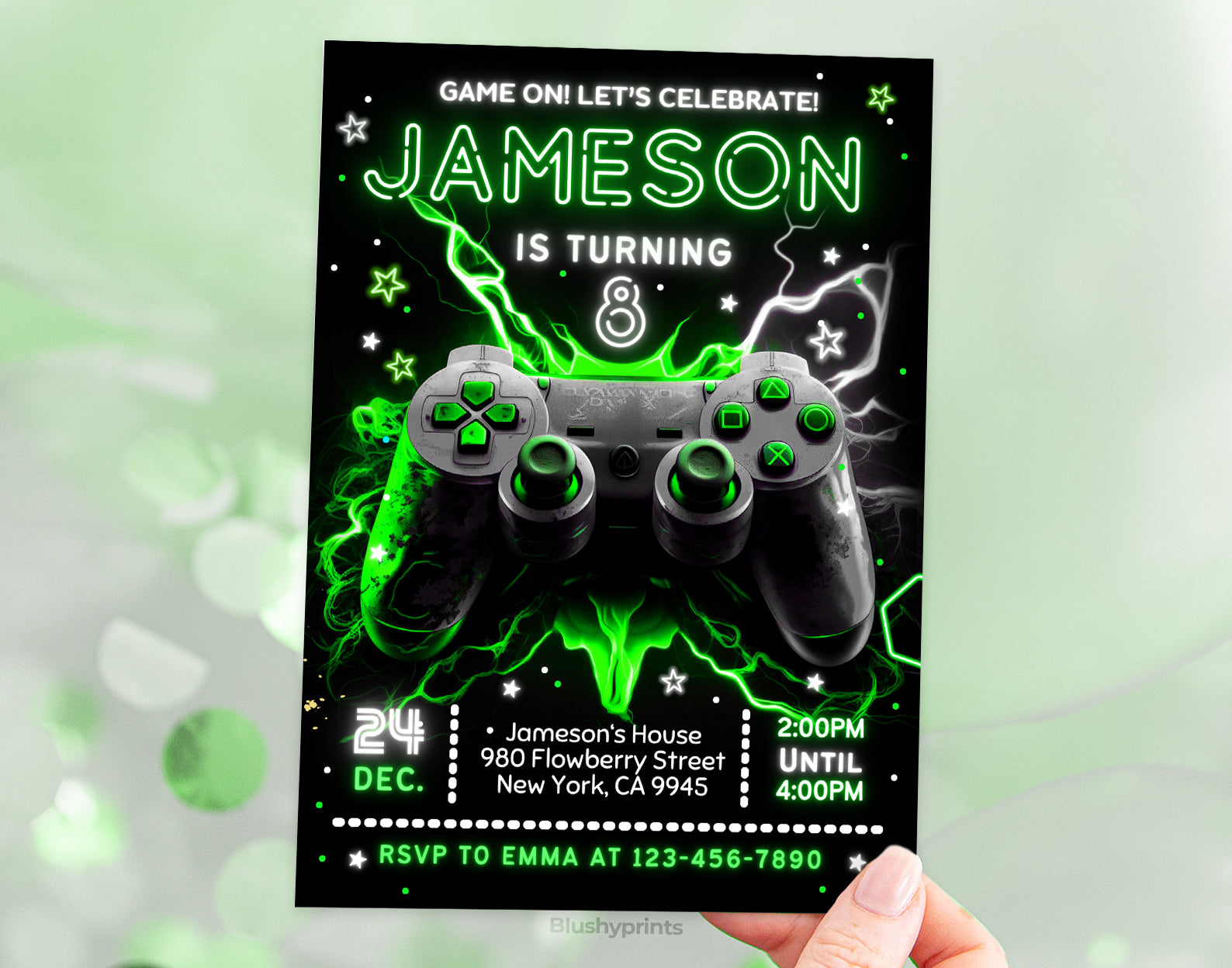 Neon Gaming Party Invitation Etemply