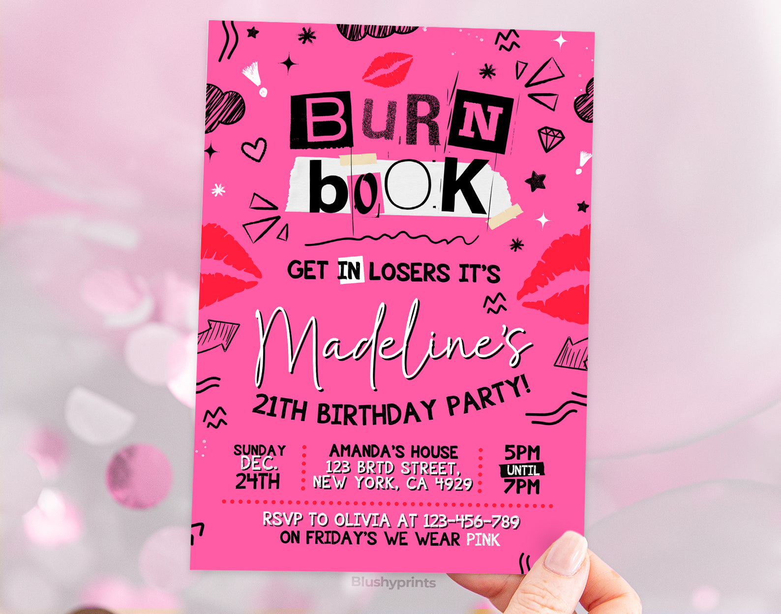 Pink Birthday Invitation, Mean Girls Invites Etemply