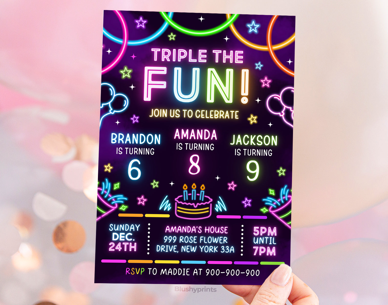 Joint Birthday Party Invitation, Triple Birthday Invitation Etemply