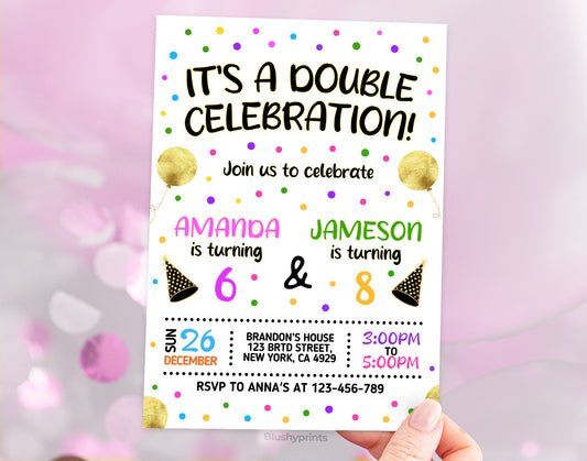 Double Birthday Invitation, Joint Invite Etemply