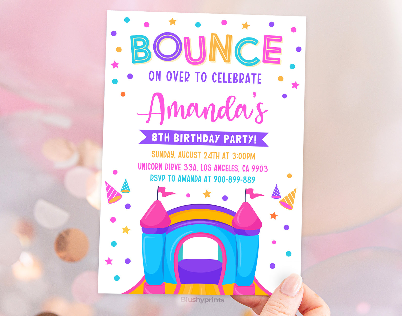 Bounce House Birthday Invitation, Girl Bounce Birthday Invite Etemply