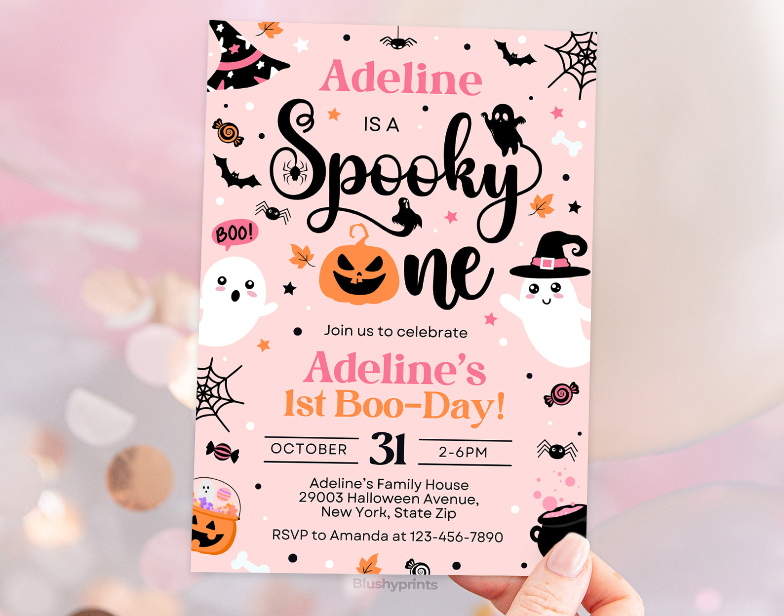 Spooky One Halloween Girl 1st Birthday Party Invitation Cute Girl Ghost 1st Birthday Spooktacular Etemply